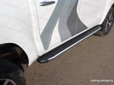 Пороги алюминиевые с пластиковой накладкой (карбон серебро) 1920 мм. - Toyota Hilux 2015-2024 - Пороги - 