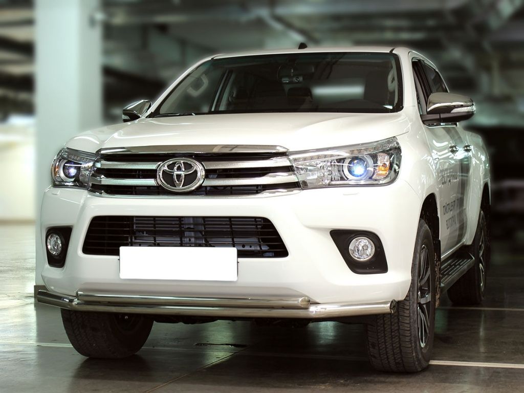Защита переднего бампера двойная d-60+43 - Toyota Hilux 2015-2023 - Защита переднего бампера 