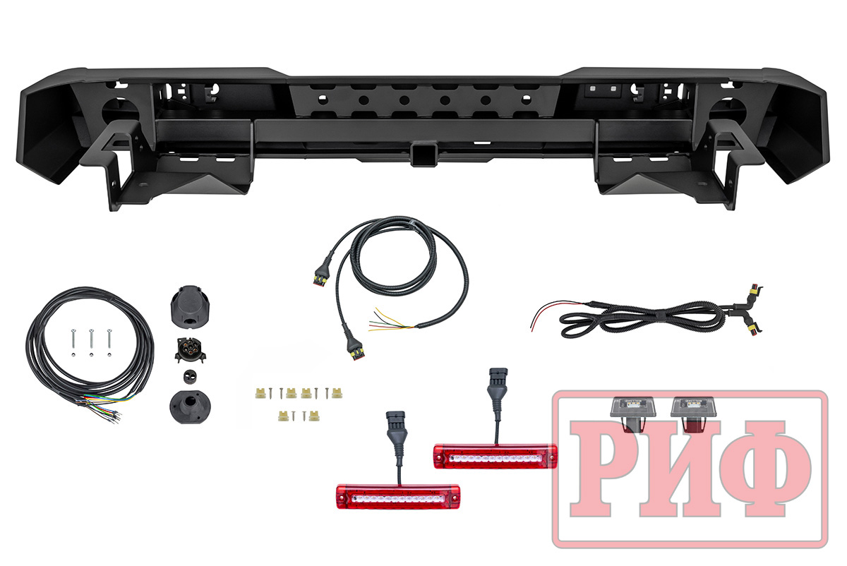 Changan Hunter / Бампер задний / Бампер РИФ силовой задний Changan Hunter Plus с квадратом под фаркоп и фонарями