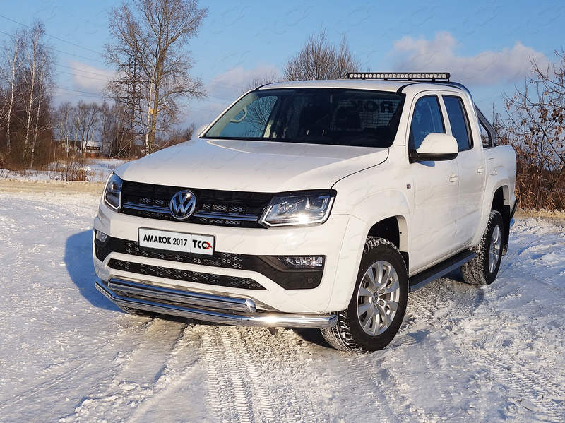 Защита передняя нижняя (двойная) 76,1/75 мм - Volkswagen Amarok - Защита переднего бампера