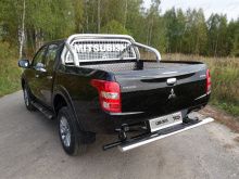 Защита заднего бампера (с накладкой) 120х60 мм. - Mitsubishi L200 2015-2024 - Защита заднего бампера