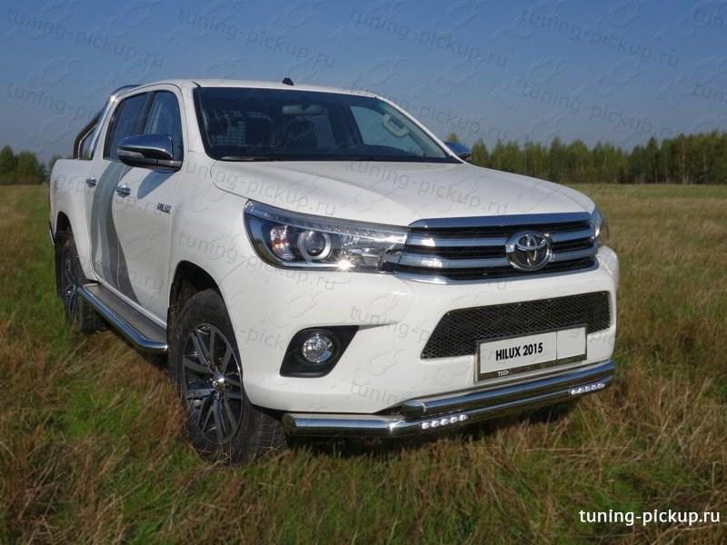 Toyota Hilux / Защита переднего бампера / Защита переднего бампера, нижняя (двойная с дневными ходовыми огнями) 76,1/60,3 мм