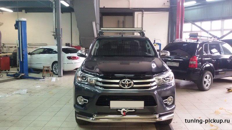 Защита переднего бампера, нижняя (двойная) 76,1/60,3 мм. - Toyota Hilux 2015-2024 - Защита переднего бампера 