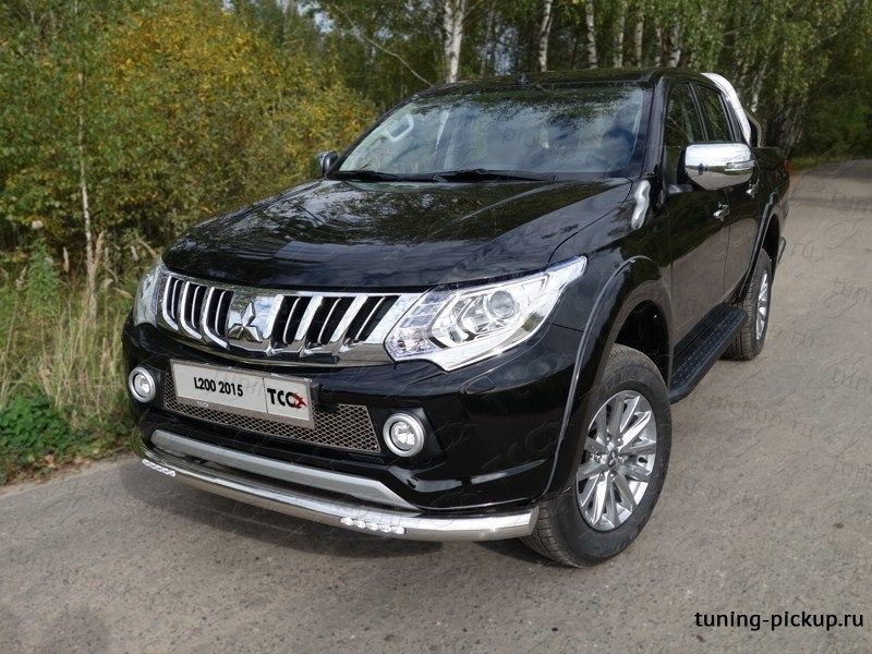 Защита передняя нижняя (с дневными ходовыми огнями) 76,1 мм.   - Mitsubishi L200 2015-2024 - Защита переднего бампера