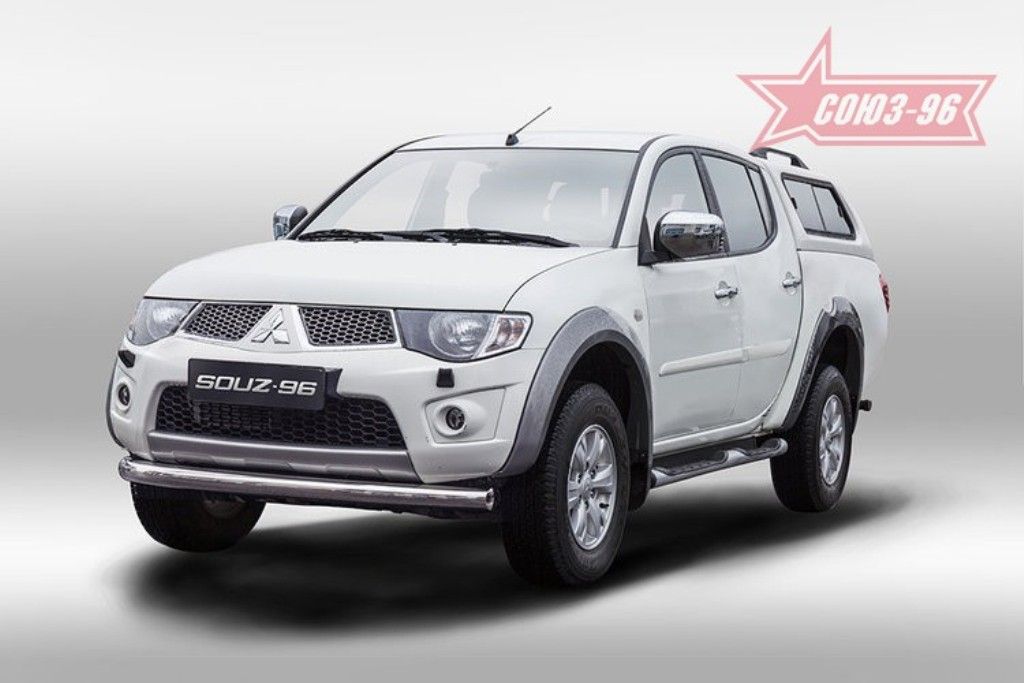 Защита переднего бампера труба d76/42 двойная, LONG - Mitsubishi L200 2006-2015 - Защита переднего бампера