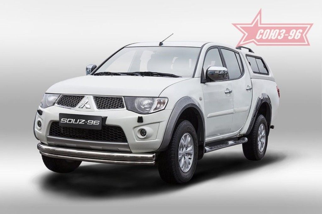 Защита переднего бампера труба 75х42 овальная LONG - Mitsubishi L200 2006-2015 - Защита переднего бампера
