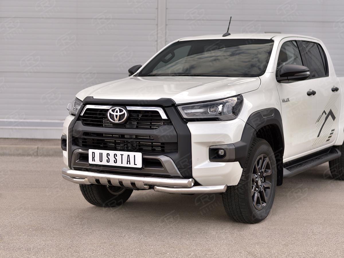 Защита переднего бампера d63 секции-d63 уголки+клыки - Toyota Hilux 2015-2024 - Защита переднего бампера  - 