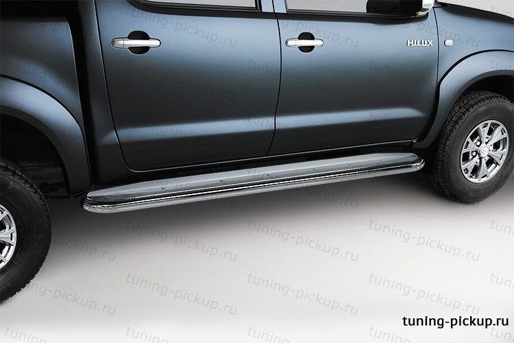 Пороги с нержавеющим листом (компл 2 шт.) d 60 - Toyota Hilux 2011-2015 - Пороги