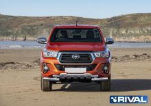 Защита переднего бампера d76+d57 с профильной защитой картера, ONYX и Exclusive - Toyota Hilux 2015-2024 - Защита переднего бампера 