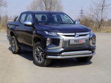 Защита переднего бампера (нижняя, двойная)  76,1/75 мм. - Mitsubishi L200 2015-2024 - Защита переднего бампера