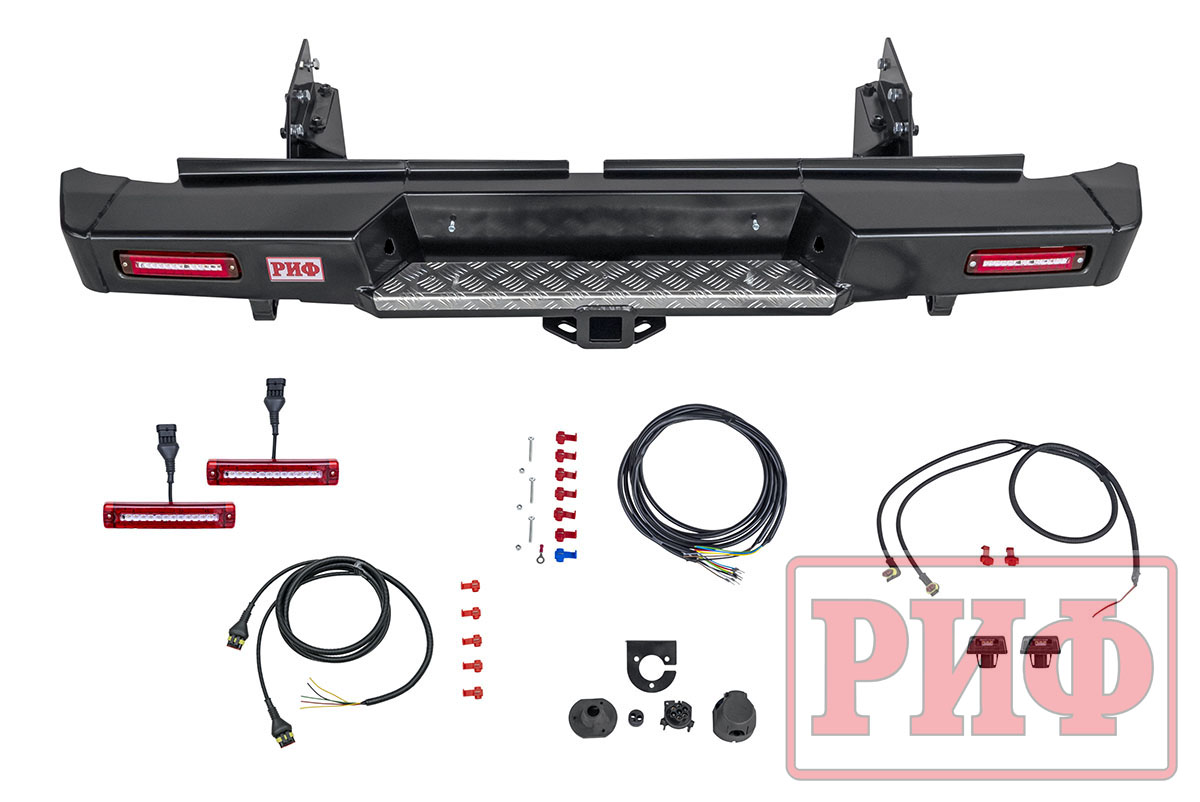 Mitsubishi / L200 2015-2024 / Бампер задний / Бампер задний усиленный с квадратом под фаркоп и фонарями, L200 NEW 2019+