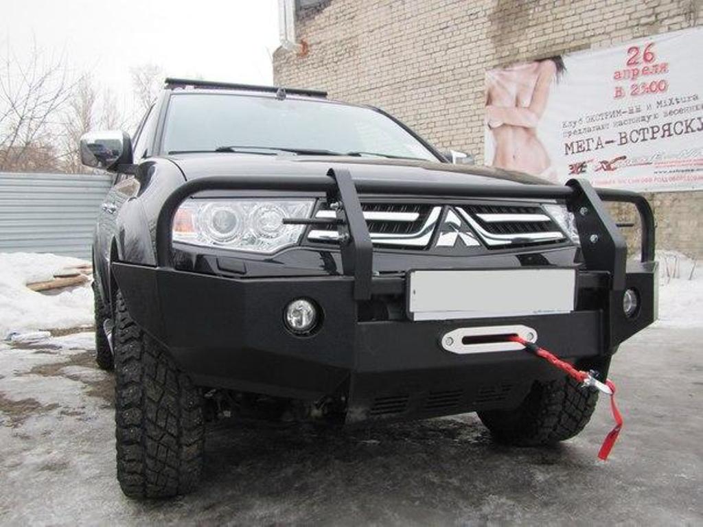 Бампер передний усиленный DDR Triton с доп. фарами и кенгурином - Mitsubishi L200 2006-2015 - Бампер передний
