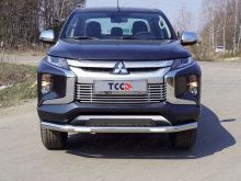 Защита переднего бампера (нижняя с ДХО) 76,1мм - Mitsubishi L200 2015-2024 - Защита переднего бампера