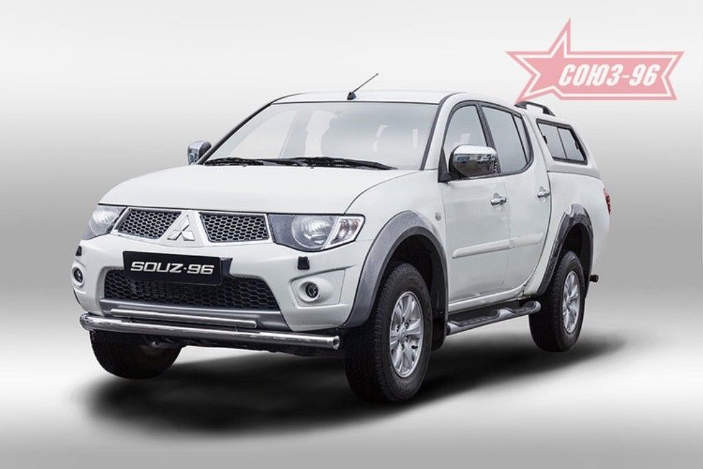 Защита переднего бампера труба d76/42 двойная LONG - Mitsubishi L200 2006-2015 - Защита переднего бампера