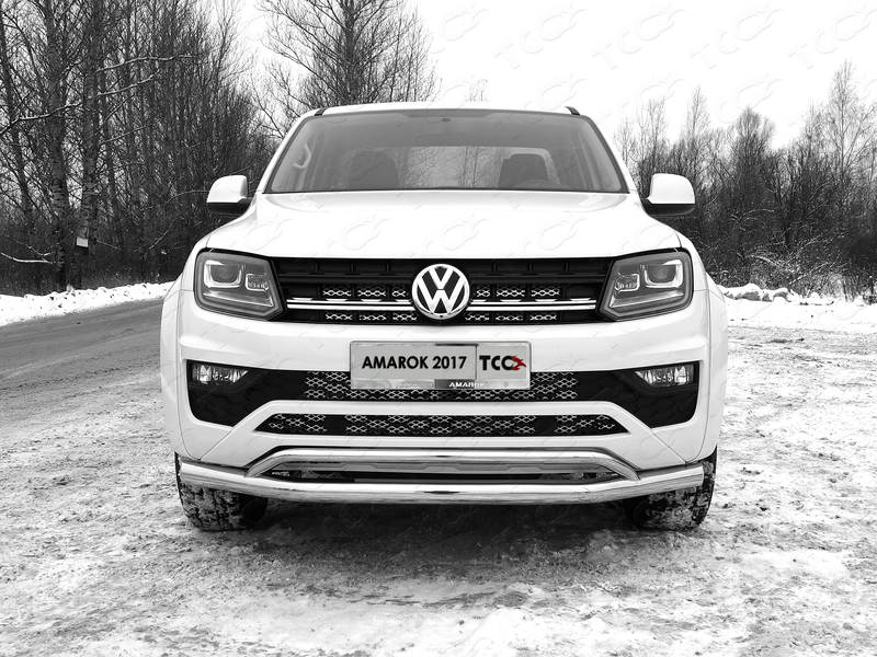 Защита передняя нижняя (двойная) 76,1/42,4 мм  - Volkswagen Amarok - Защита переднего бампера