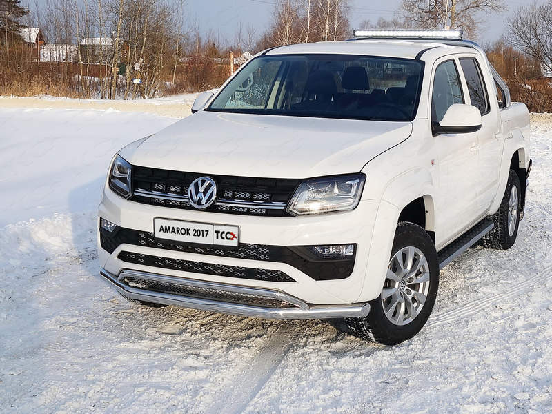 Защита передняя нижняя (двойная) 76,1/42,4 мм с решеткой (лист) - Volkswagen Amarok - Защита переднего бампера