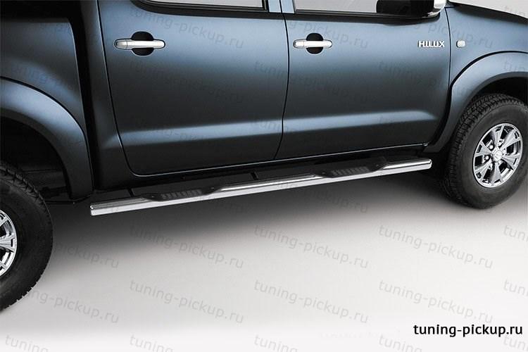 Пороги труба с проступью d 76 (компл. 2 шт.) - Toyota Hilux 2011-2015 - Пороги