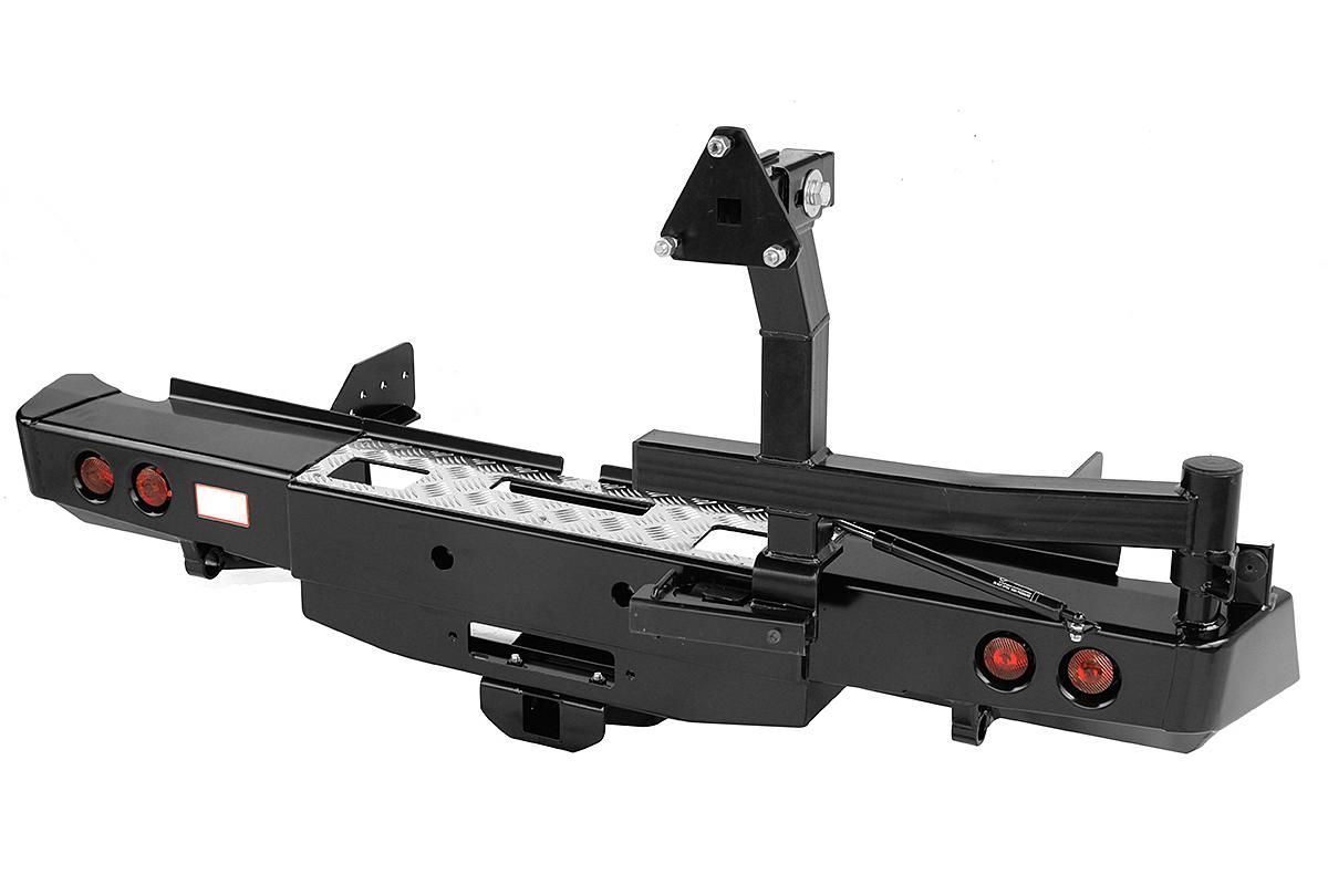 Mitsubishi / L200 2015-2024 / Бампер задний / Бампер задний с площ. под лебёдку, квад. под фаркоп, калиткой и фонарями