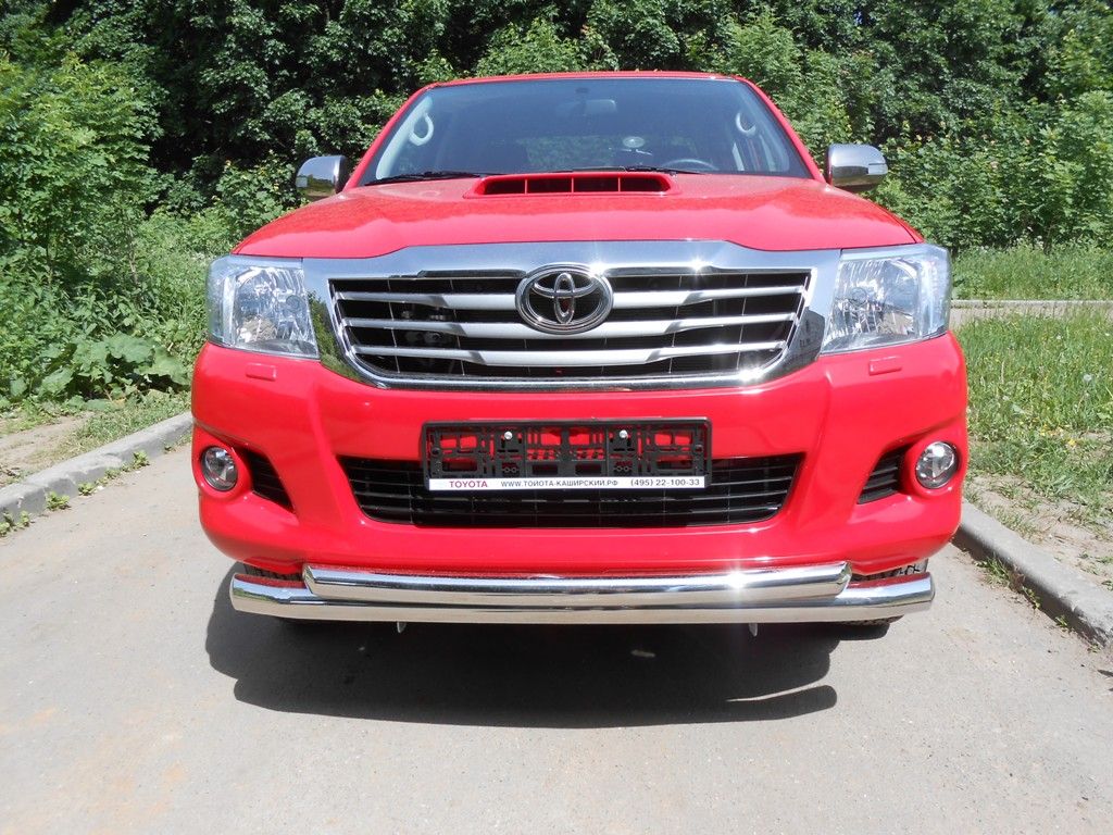 Защита переднего бампера (двойная) d 76/60 - Toyota Hilux 2011-2015 - Защита переднего бампера