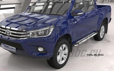 Пороги алюминиевые (Brillant) (серебро) - Toyota Hilux 2015-2024 - Пороги - 
