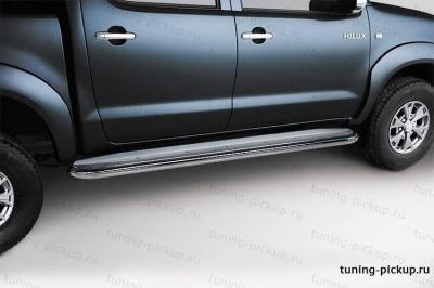 Пороги с нержавеющим листом (компл 2 шт.) d 60 - Toyota Hilux 2011-2015 - Пороги - 