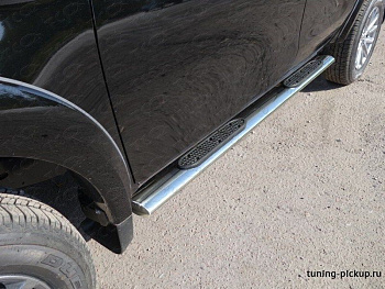 Mitsubishi / L200 2015-2024 / Пороги / Пороги овальные с накладкой 120х60 мм.