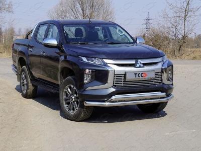 Защита переднего бампера (нижняя, двойная)  76,1/75 мм. - Mitsubishi L200 2015-2024 - Защита переднего бампера - 