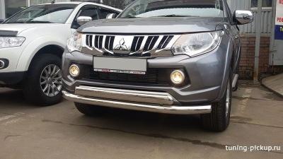 Защита передняя нижняя (двойная) 76,1/75 мм.  - Mitsubishi L200 2015-2024 - Защита переднего бампера - 