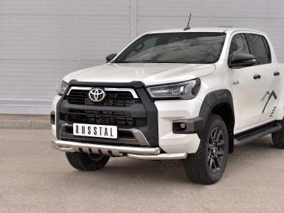 Защита переднего бампера d63 секции-d63 уголки+клыки - Toyota Hilux 2015-2024 - Защита переднего бампера  - 