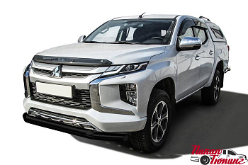 Mitsubishi / L200 2015-2024 / Защита переднего бампера / Защита переднего бампера d76+d57 двойная черная