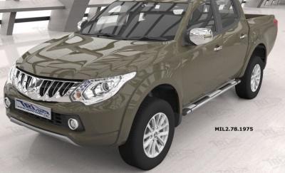 Пороги алюминиевые (Emerald silver) - Mitsubishi L200 2015-2024 - Пороги - 