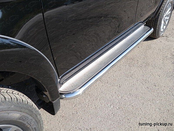 Mitsubishi / L200 2015-2024 / Пороги / Пороги с площадкой (нерж. лист) 60,3 мм.