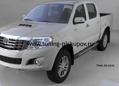Пороги алюминиевые (Corund Silver) - Toyota Hilux 2011-2015 - Пороги - 