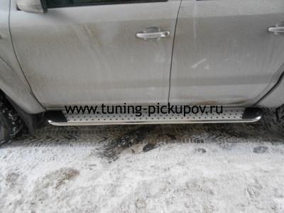 Пороги алюминиевые (Opal) - Toyota Hilux 2011-2015 - Пороги - 