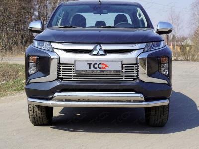 Защита переднего бампера (нижняя, двойная)  76,1/75 мм. - Mitsubishi L200 2015-2024 - Защита переднего бампера - 