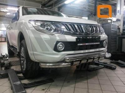Защита переднего бампера двойная d76/60 - Mitsubishi L200 2015-2024 - Защита переднего бампера - 