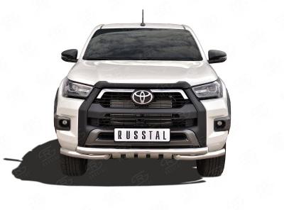 Защита переднего бампера d63 секции-d63 уголки+клыки - Toyota Hilux 2015-2024 - Защита переднего бампера  - 