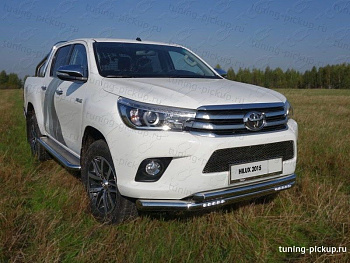 Toyota Hilux / Защита переднего бампера / Защита переднего бампера, нижняя (двойная с дневными ходовыми огнями) 76,1/60,3 мм