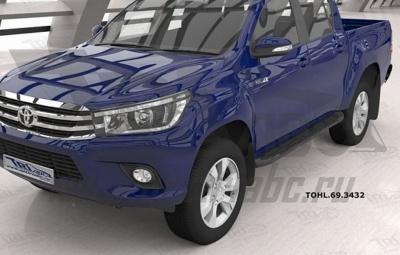 Пороги алюминиевые (Corund Black)  - Toyota Hilux 2015-2023 - Пороги - 