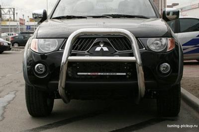 Решетка передняя мини d 76 высокая - Mitsubishi L200 2006-2015 - Защита переднего бампера - 
