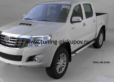 Пороги алюминиевые (Brillant) (черн/нерж) - Toyota Hilux 2011-2015 - Пороги - 