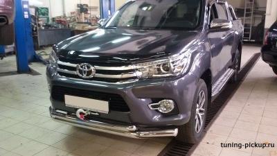 Защита переднего бампера, нижняя (двойная) 76,1/60,3 мм. - Toyota Hilux 2015-2024 - Защита переднего бампера  - 