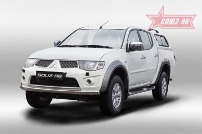 Решетка передняя мини низкая d76/60, LONG - Mitsubishi L200 2006-2015 - Защита переднего бампера - 